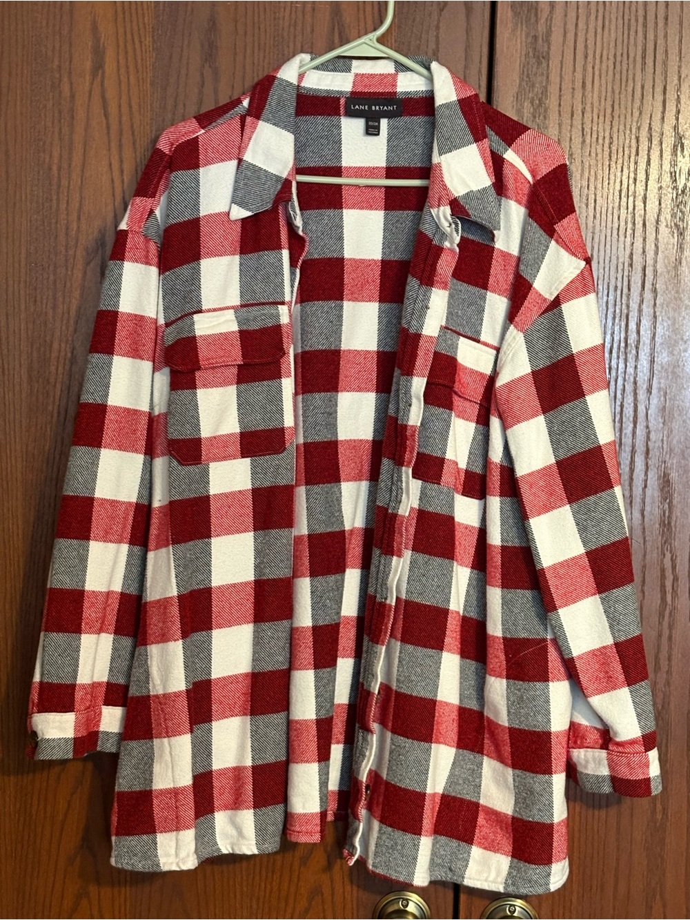 Lane Bryant Red, White & Gray Plaid Utility Shacket